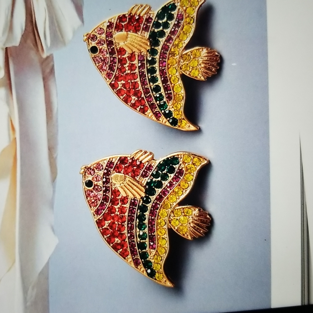 Crystal Metal Fish Drop Earrings.